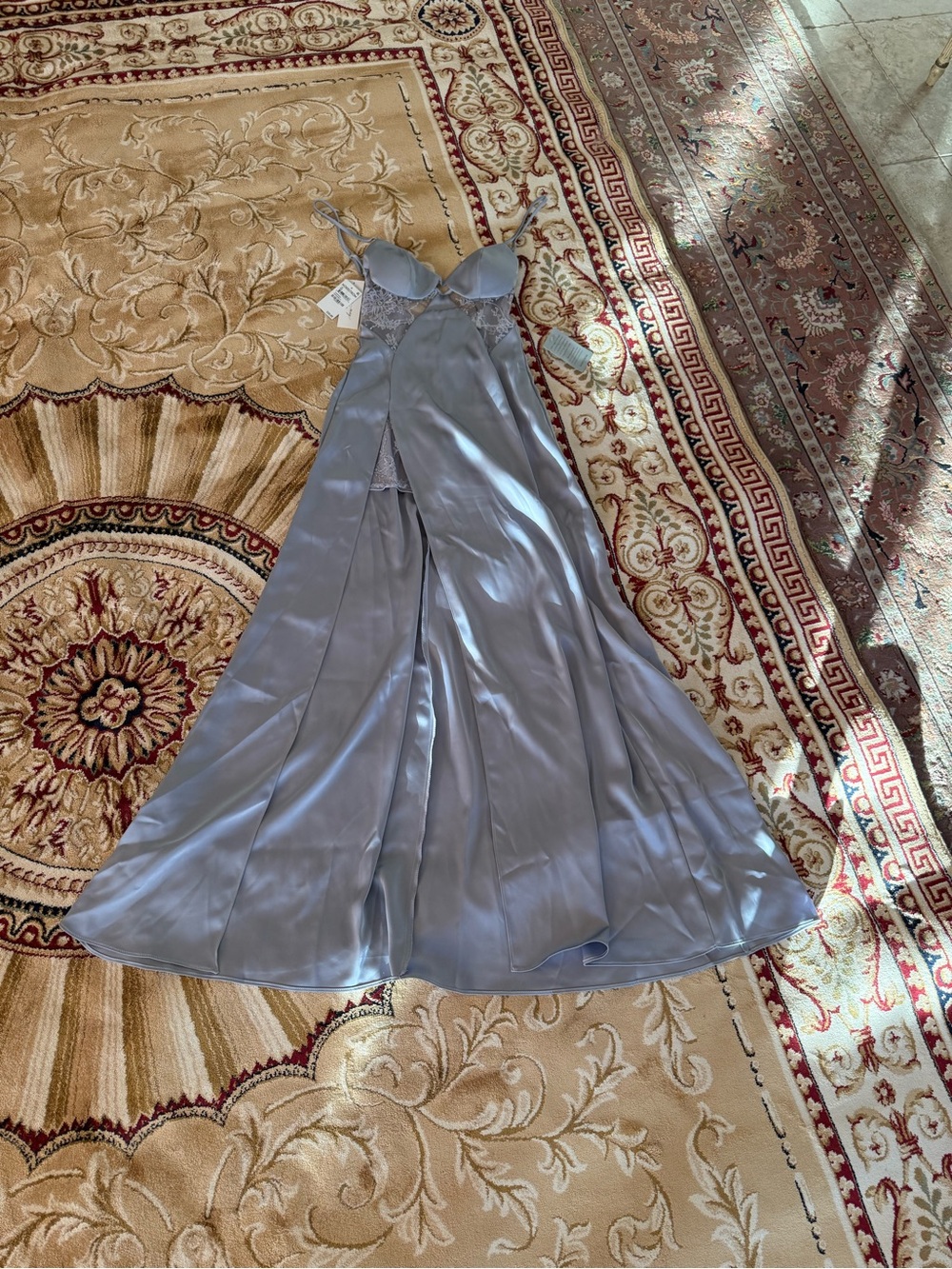 Katie may ariana backless lace panel gown in periwinkle